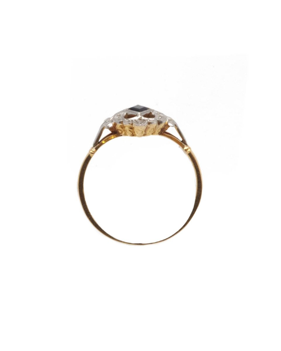 Edwardian Diamond Ring In 18k Gold, Synthetic Sapphire, Belle Epoque Ring -photo-2