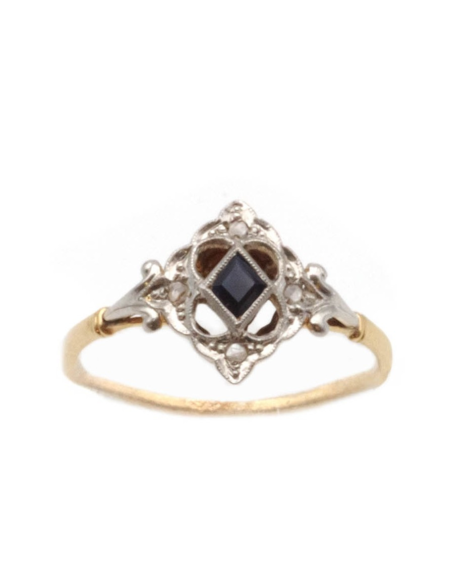 Edwardian Diamond Ring In 18k Gold, Synthetic Sapphire, Belle Epoque Ring 