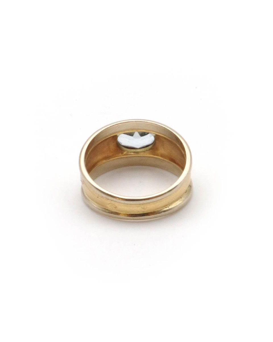 Bague vintage topaze bleue en or 18 karats, bague bandeau, or deux tons-photo-2