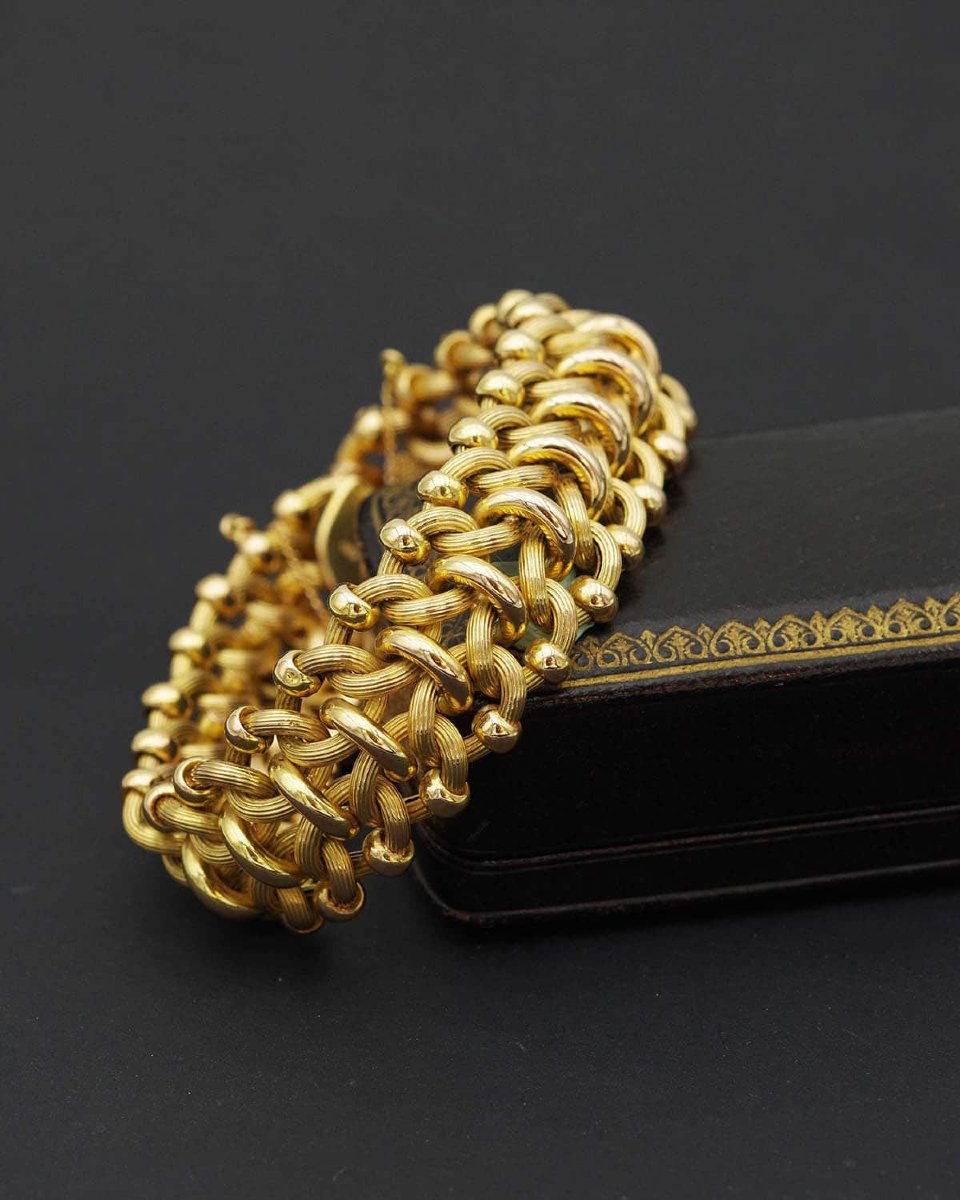 Italian Retro Bracelet In 18 Karat Gold, Vintage Gold Bracelet, Link Bracelet-photo-3