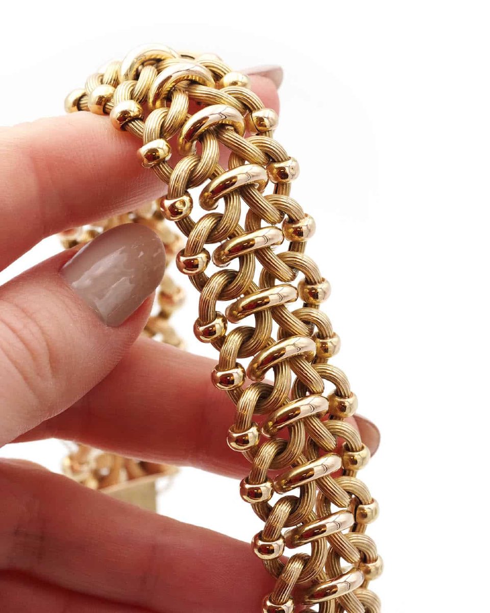Italian Retro Bracelet In 18 Karat Gold, Vintage Gold Bracelet, Link Bracelet-photo-4