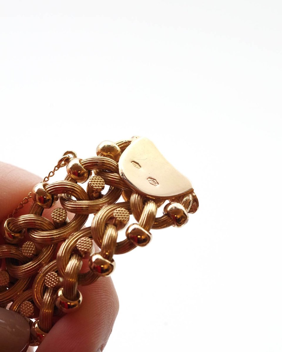 Italian Retro Bracelet In 18 Karat Gold, Vintage Gold Bracelet, Link Bracelet-photo-2