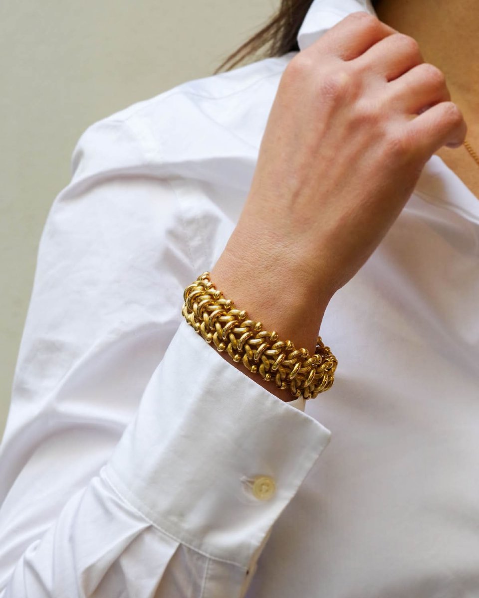 Italian Retro Bracelet In 18 Karat Gold, Vintage Gold Bracelet, Link Bracelet-photo-4