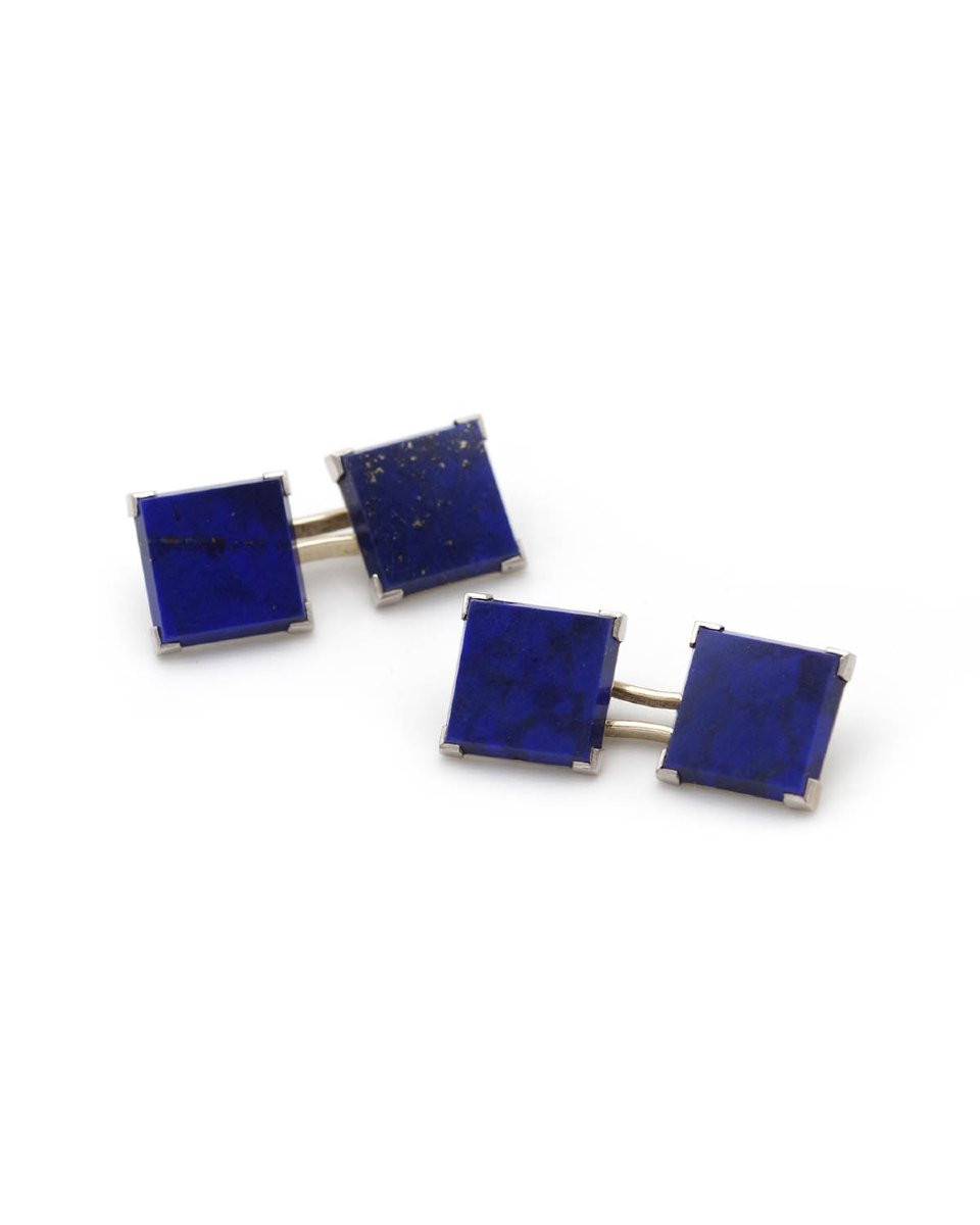 Boutons manchette lapis lazuli en or blanc 18k, bijou pour homme-photo-4