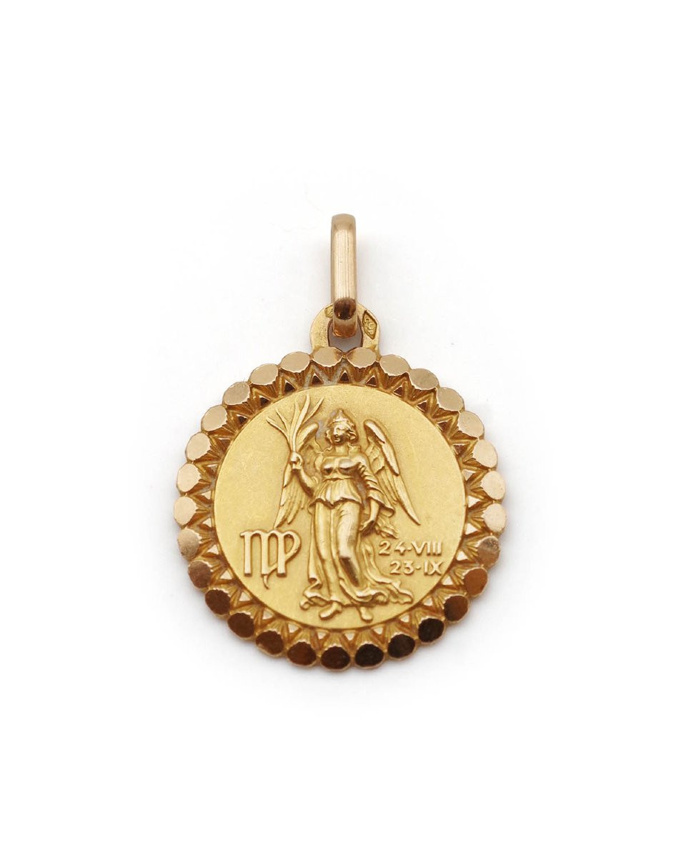 Médaille astrologique Vierge Charles Perroud en or 18k, signe du zodiaque, bijou vintage-photo-2