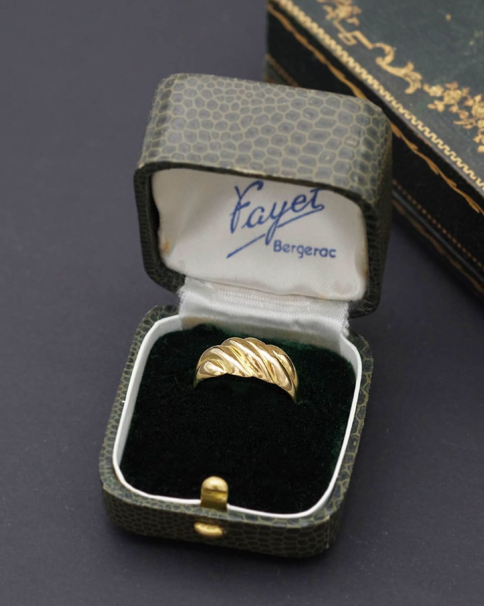 Bague jonc godron en or creux 18k, bague vintage, bijou vintage Paris-photo-2