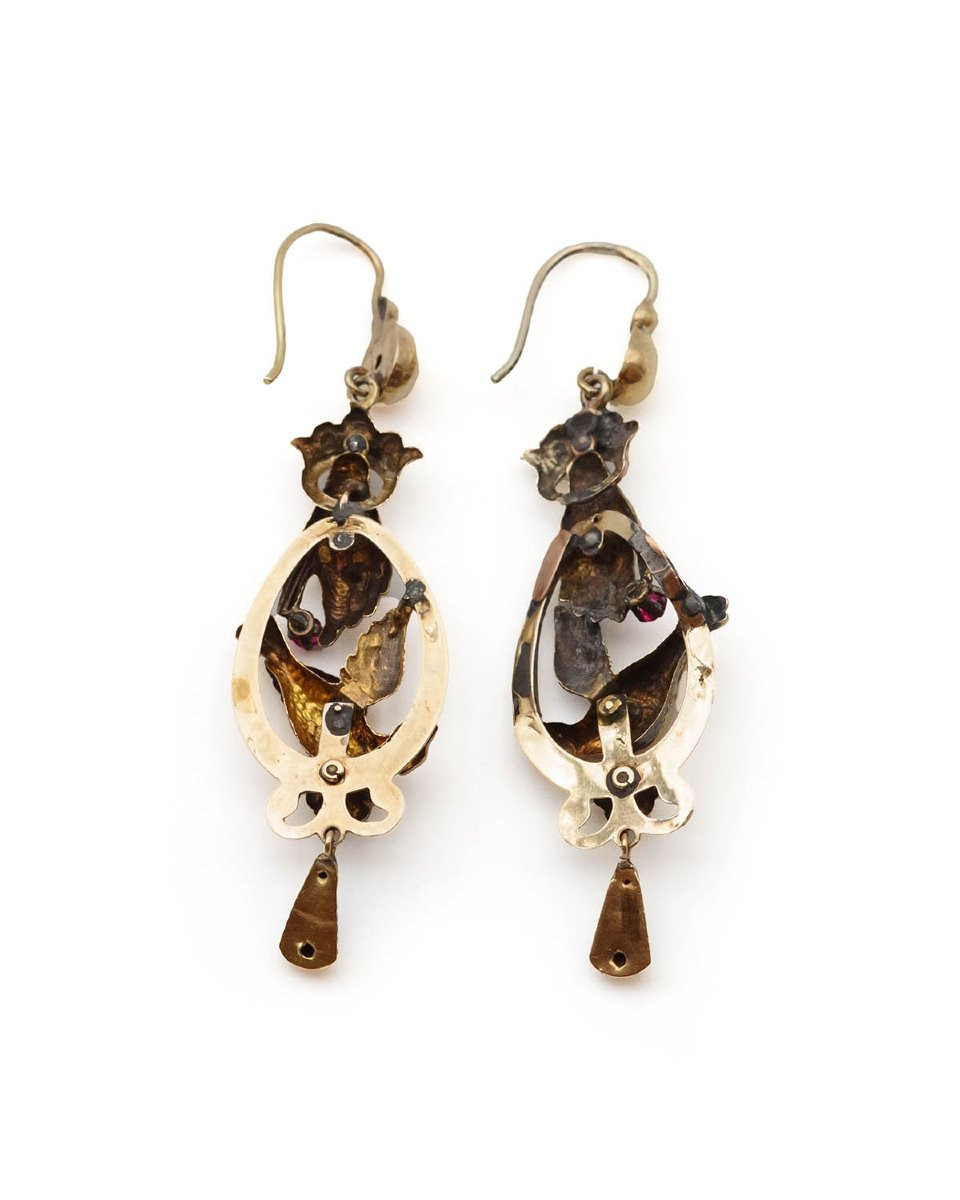 Victorian Hand And Dove Gold Earrings In 18k And 14k, Romantic Earrings, 19th Century -photo-2