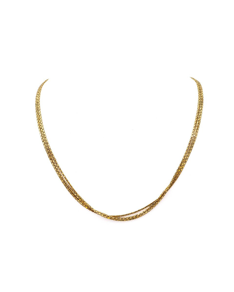 Vintage Three Rows French Necklace In 18k Gold, Cobra Chain, Snake Chain -photo-3