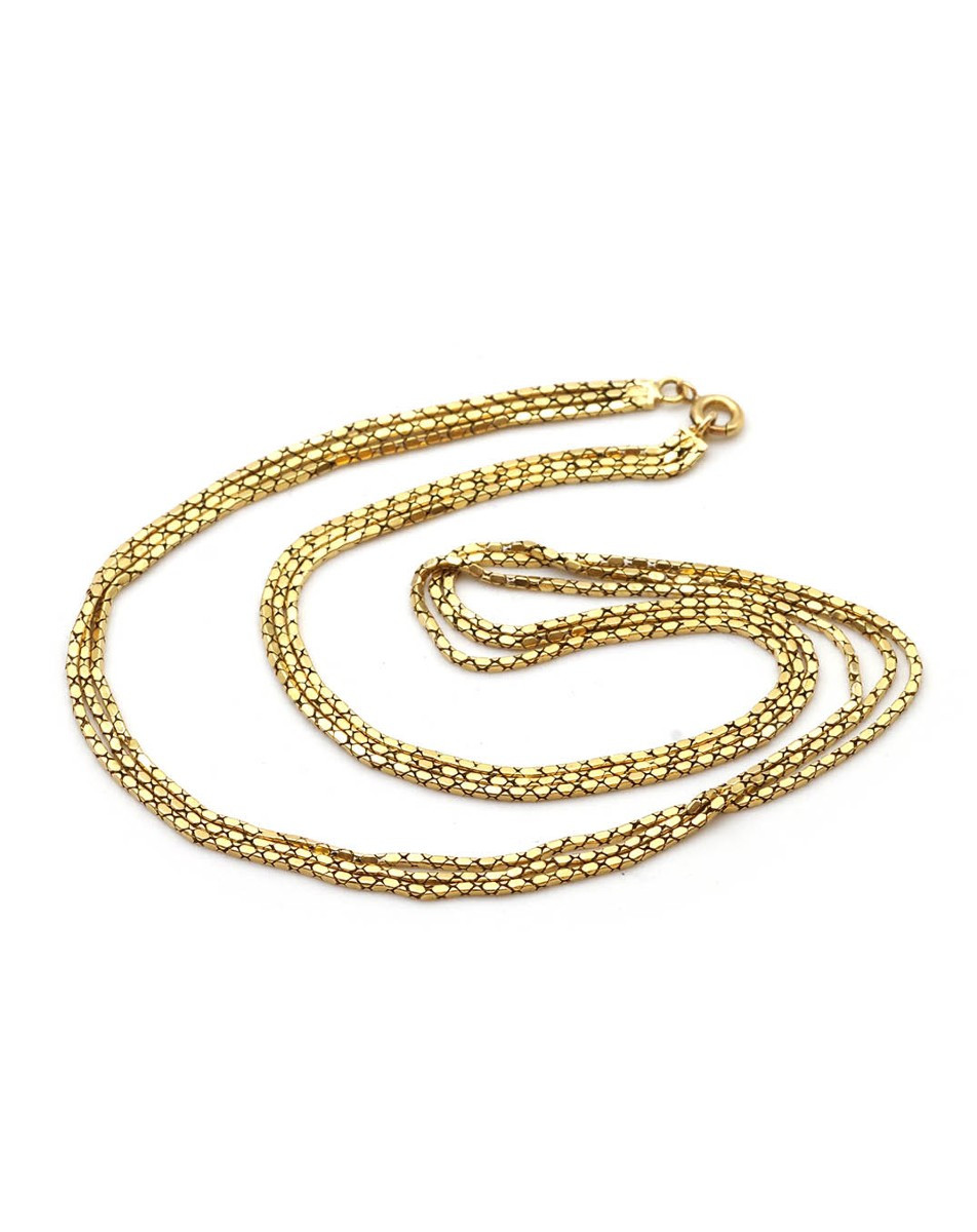 Vintage Three Rows French Necklace In 18k Gold, Cobra Chain, Snake Chain 
