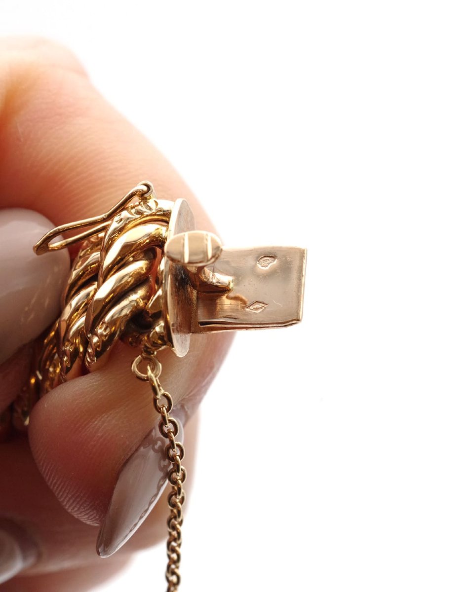 Antique Curb Bracelet Hollow 18k Gold, Curb Links Bracelet, Antique Jewelry -photo-1