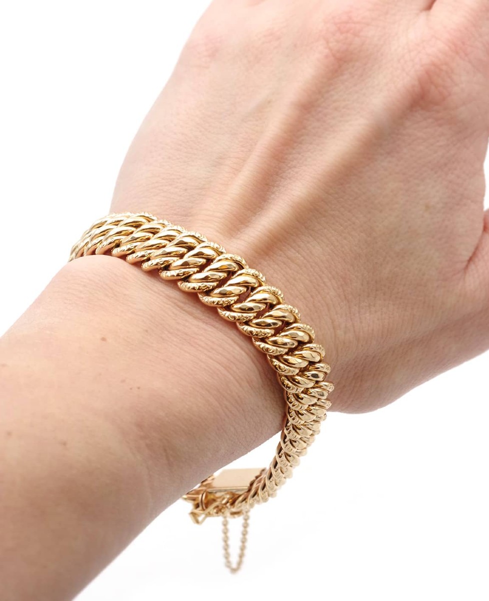 Antique Curb Bracelet Hollow 18k Gold, Curb Links Bracelet, Antique Jewelry 