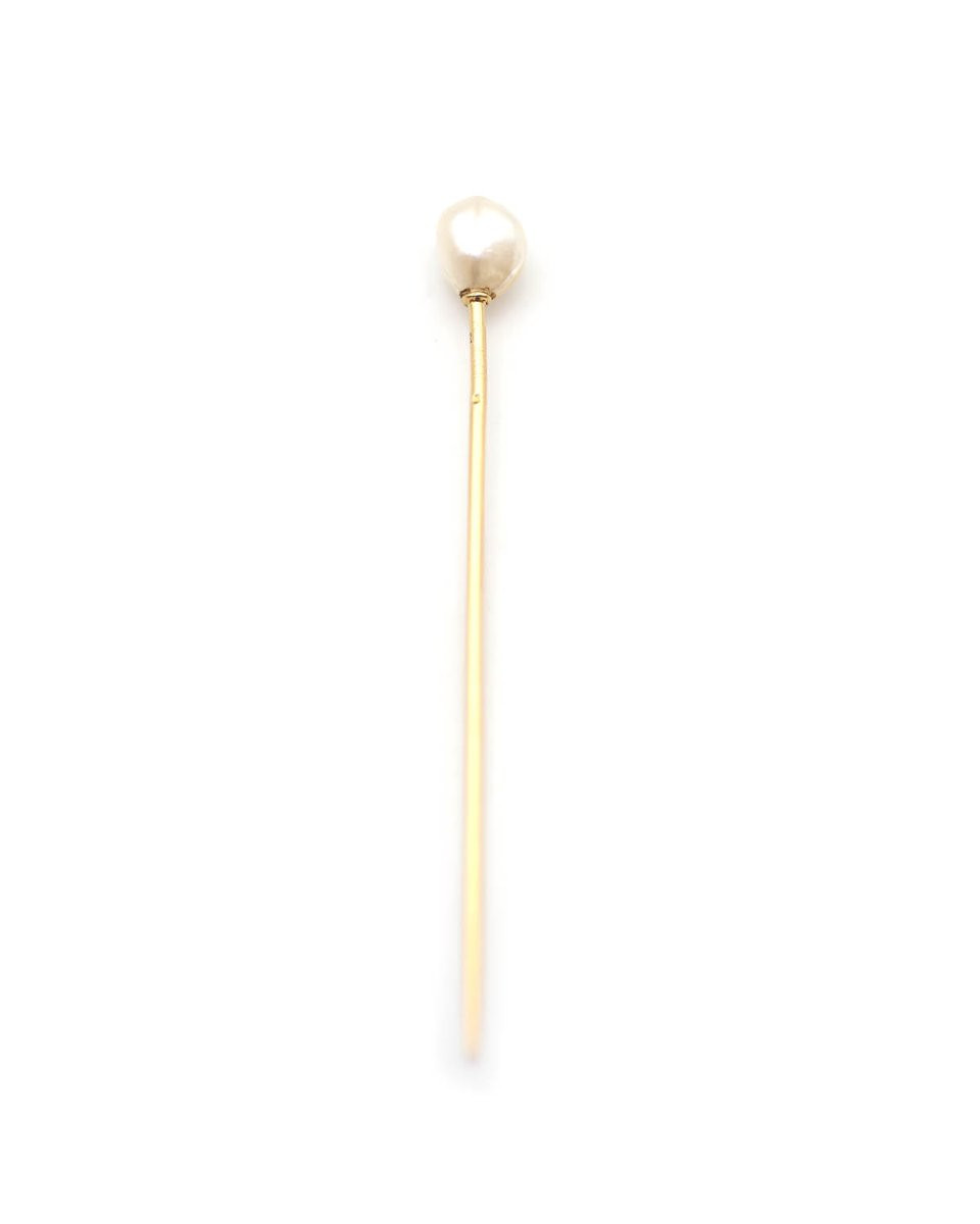 Fine Pearl Drop Pin In 18k Gold Antique Pin Set With A Certified Pearl -photo-2