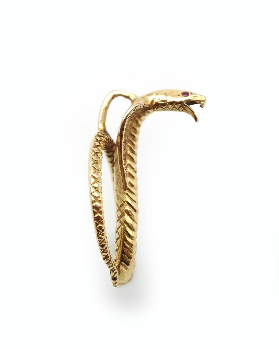 Vintage Cobra Snake Pendant In 18 Karat Gold, Solid Gold, Ruby -photo-2