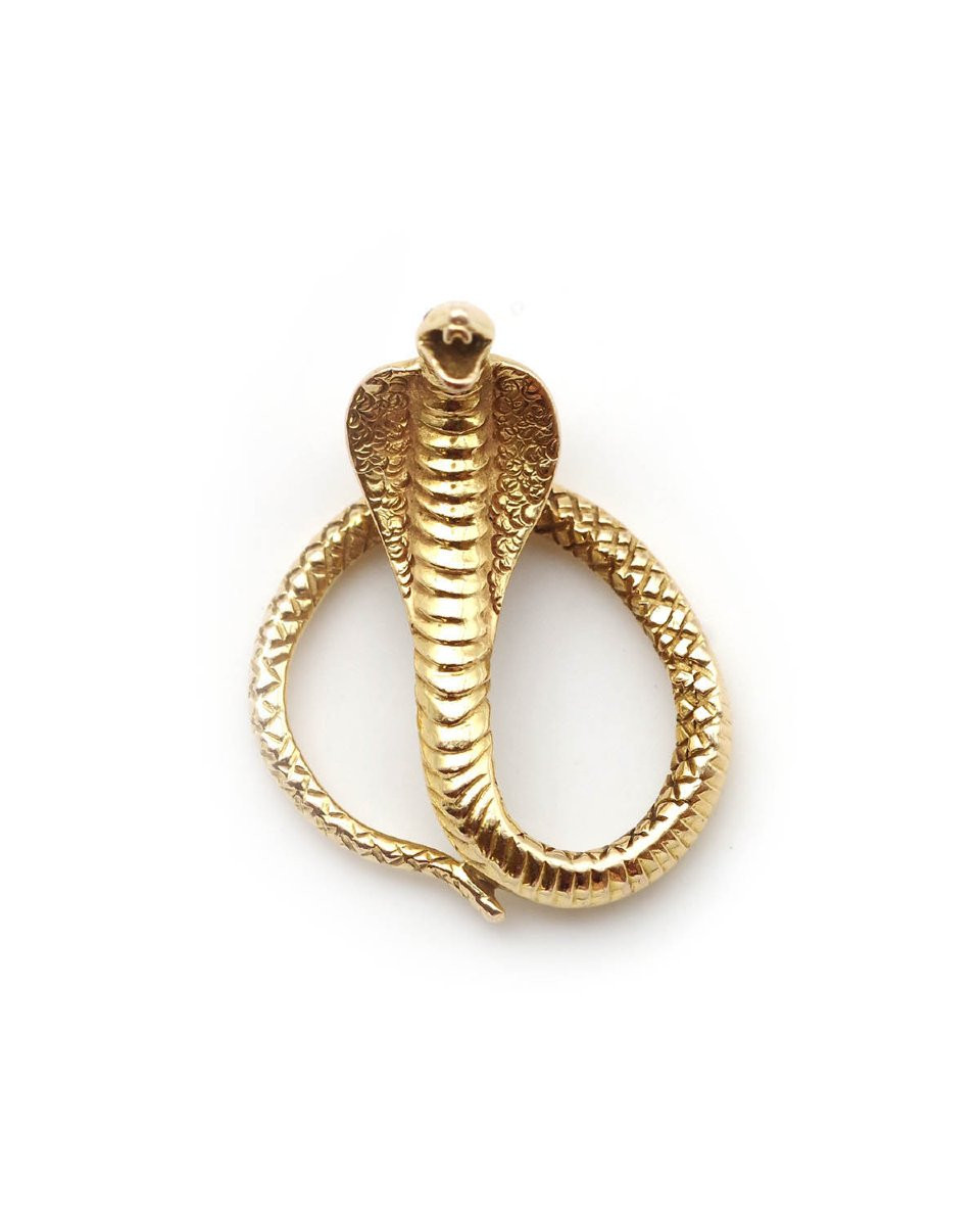 Vintage Cobra Snake Pendant In 18 Karat Gold, Solid Gold, Ruby -photo-4