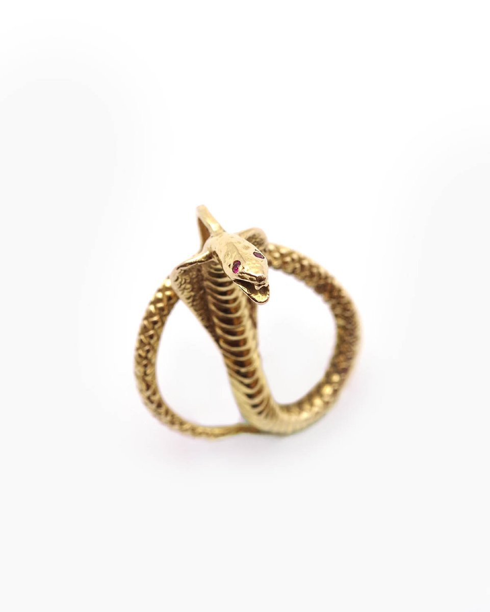 Vintage Cobra Snake Pendant In 18 Karat Gold, Solid Gold, Ruby -photo-1