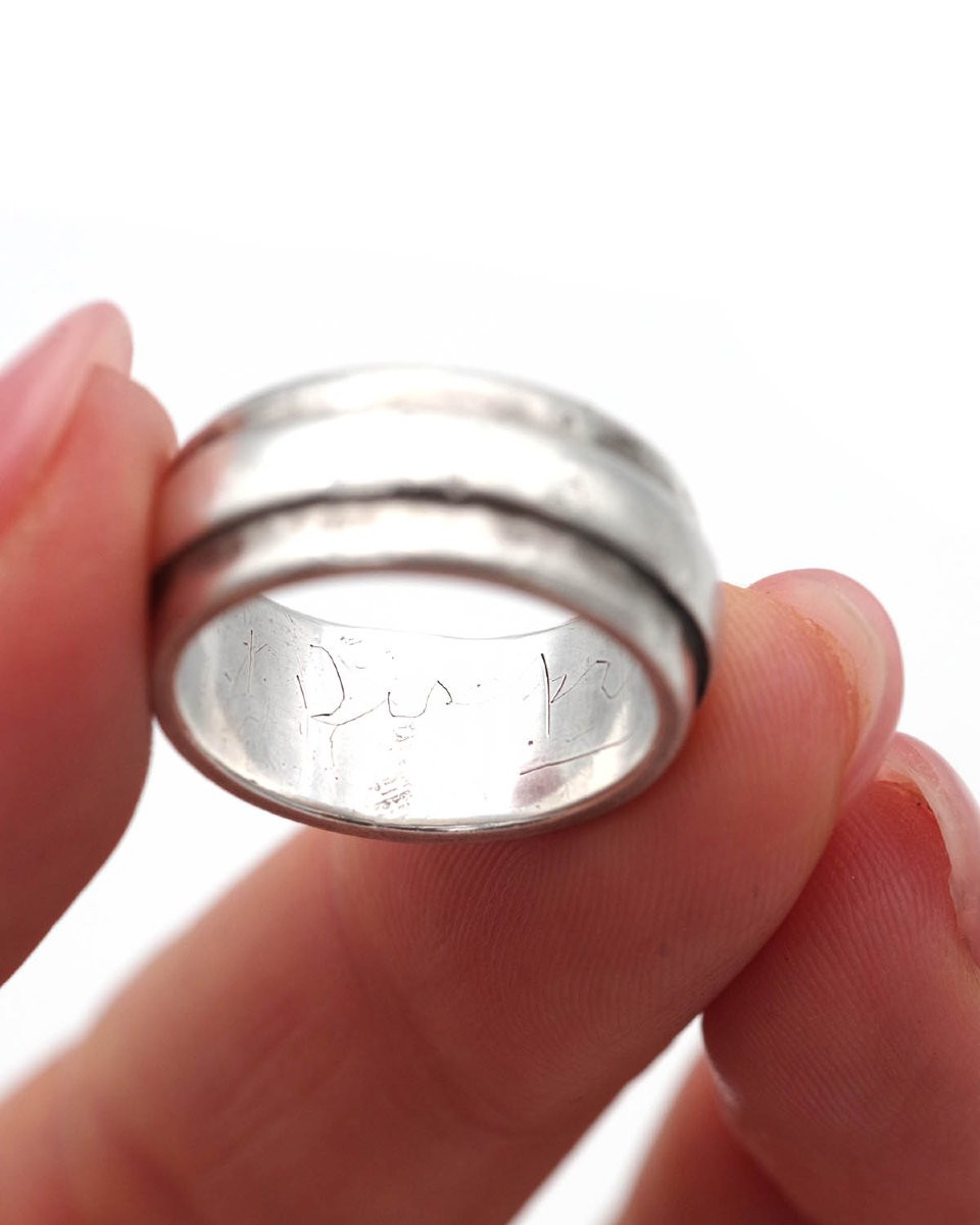 Jean Despres Modernist Silver Band Ring, Silver Hammered, Signed Jean Després-photo-1