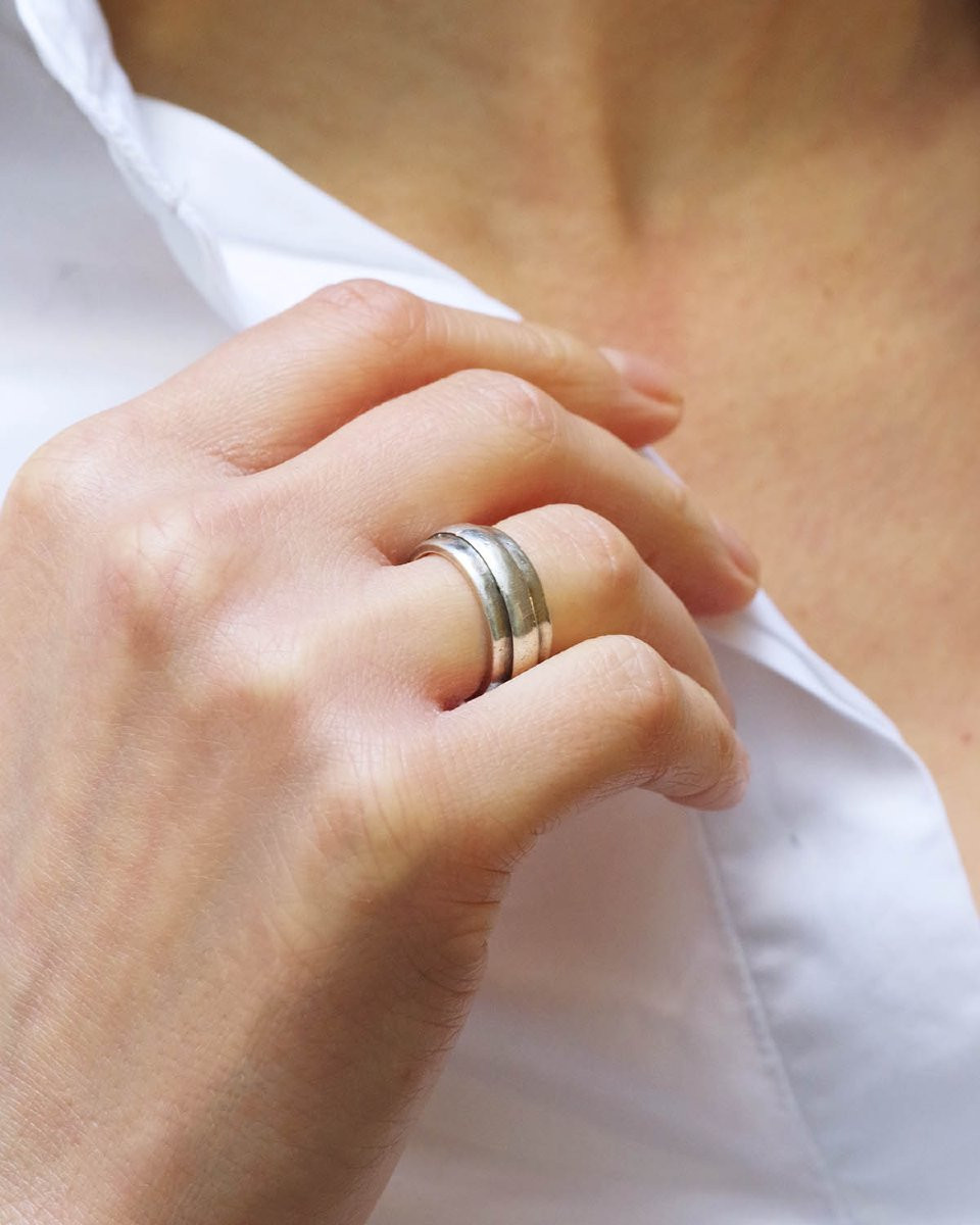 Jean Despres Modernist Silver Band Ring, Silver Hammered, Signed Jean Després-photo-4