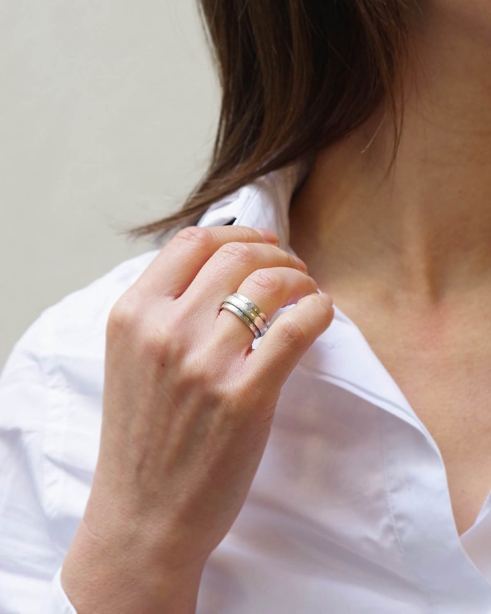 Jean Despres Modernist Silver Band Ring, Silver Hammered, Signed Jean Després-photo-5