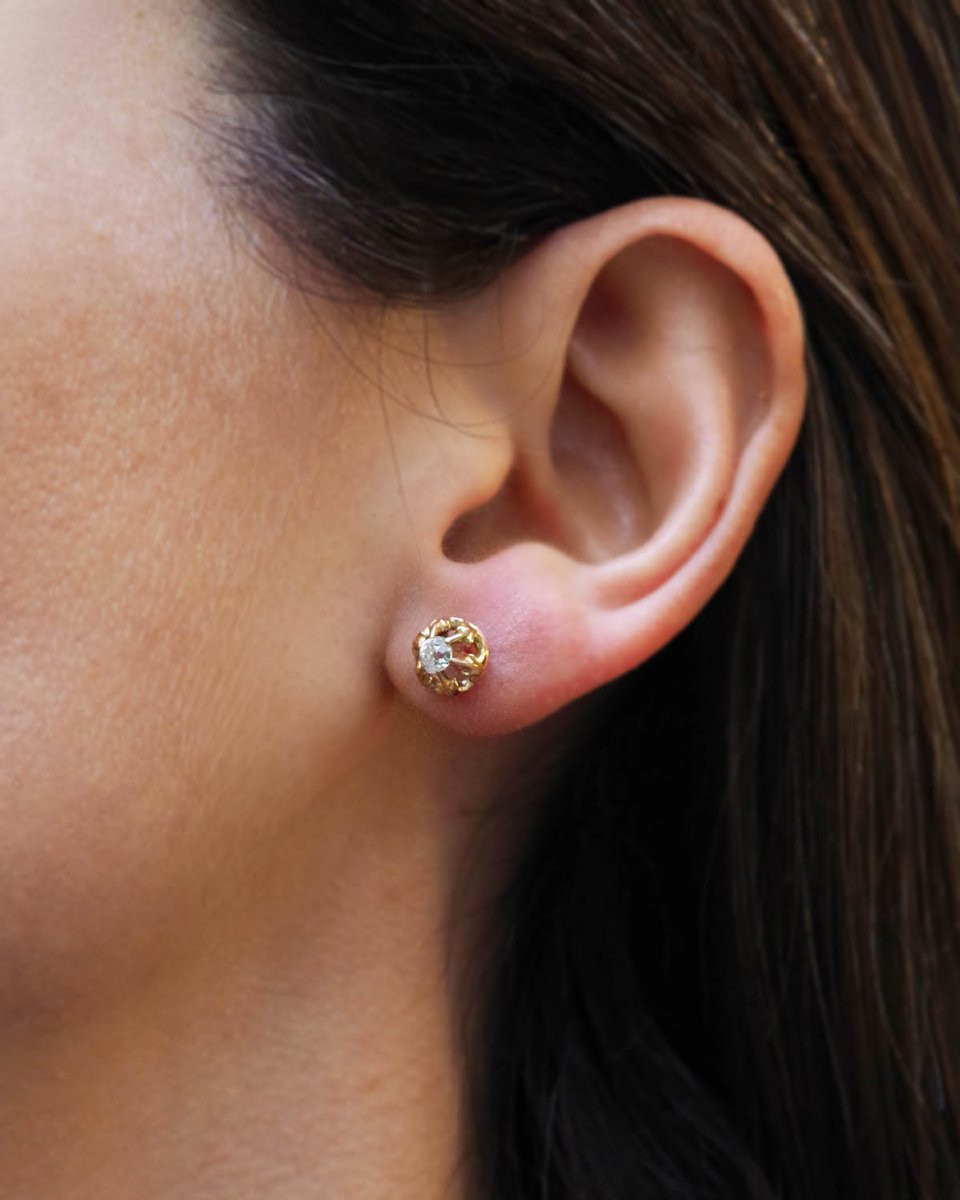 Clous d’oreille diamants 0.44 ct en or 18k, boucles d'oreille diamants anciennes -photo-2