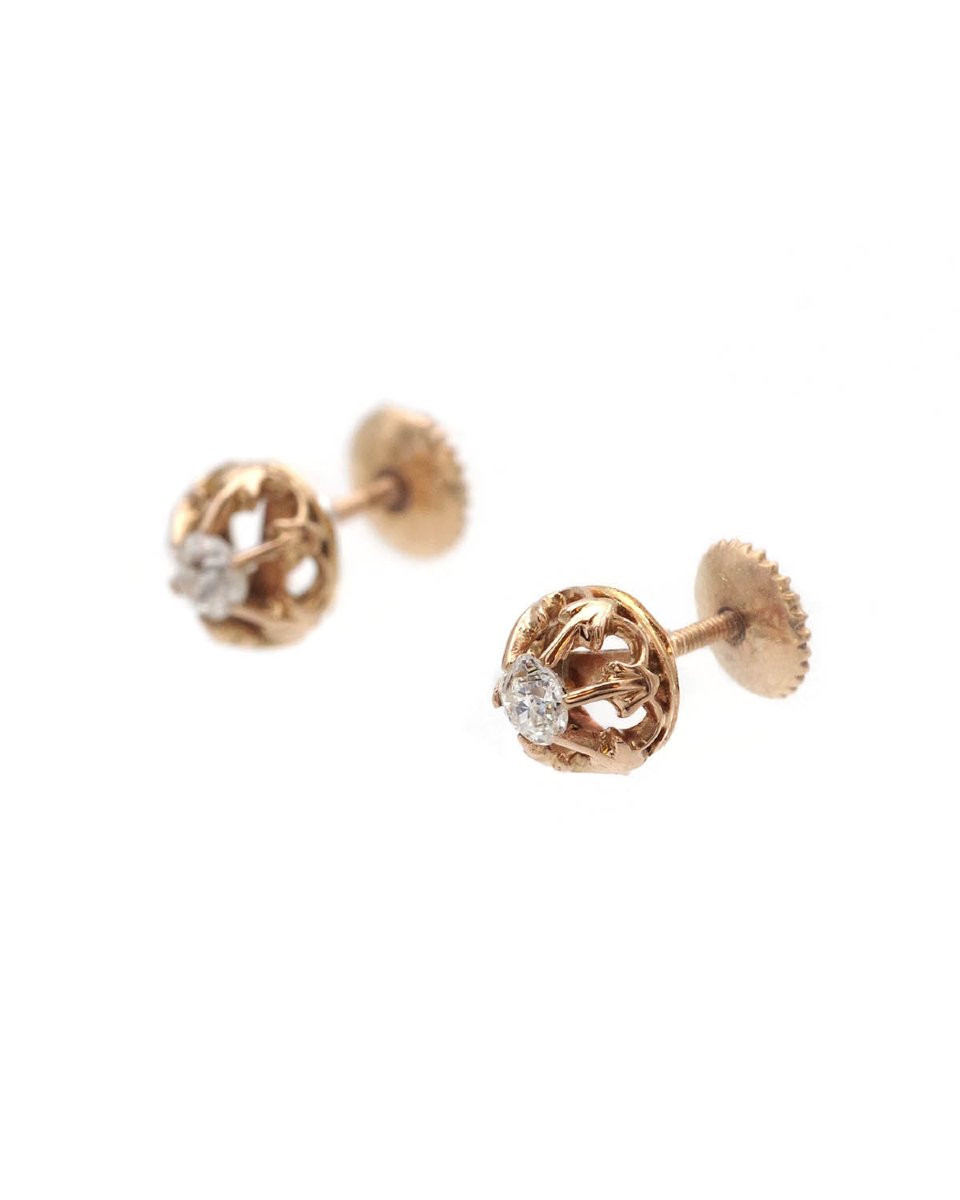 Clous d’oreille diamants 0.44 ct en or 18k, boucles d'oreille diamants anciennes -photo-4