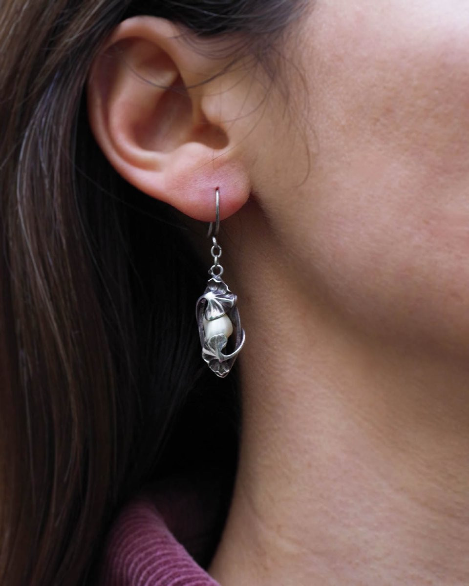 Boucles d'oreille Paul Dumont ginko en argent, Bijou Art Nouveau-photo-2