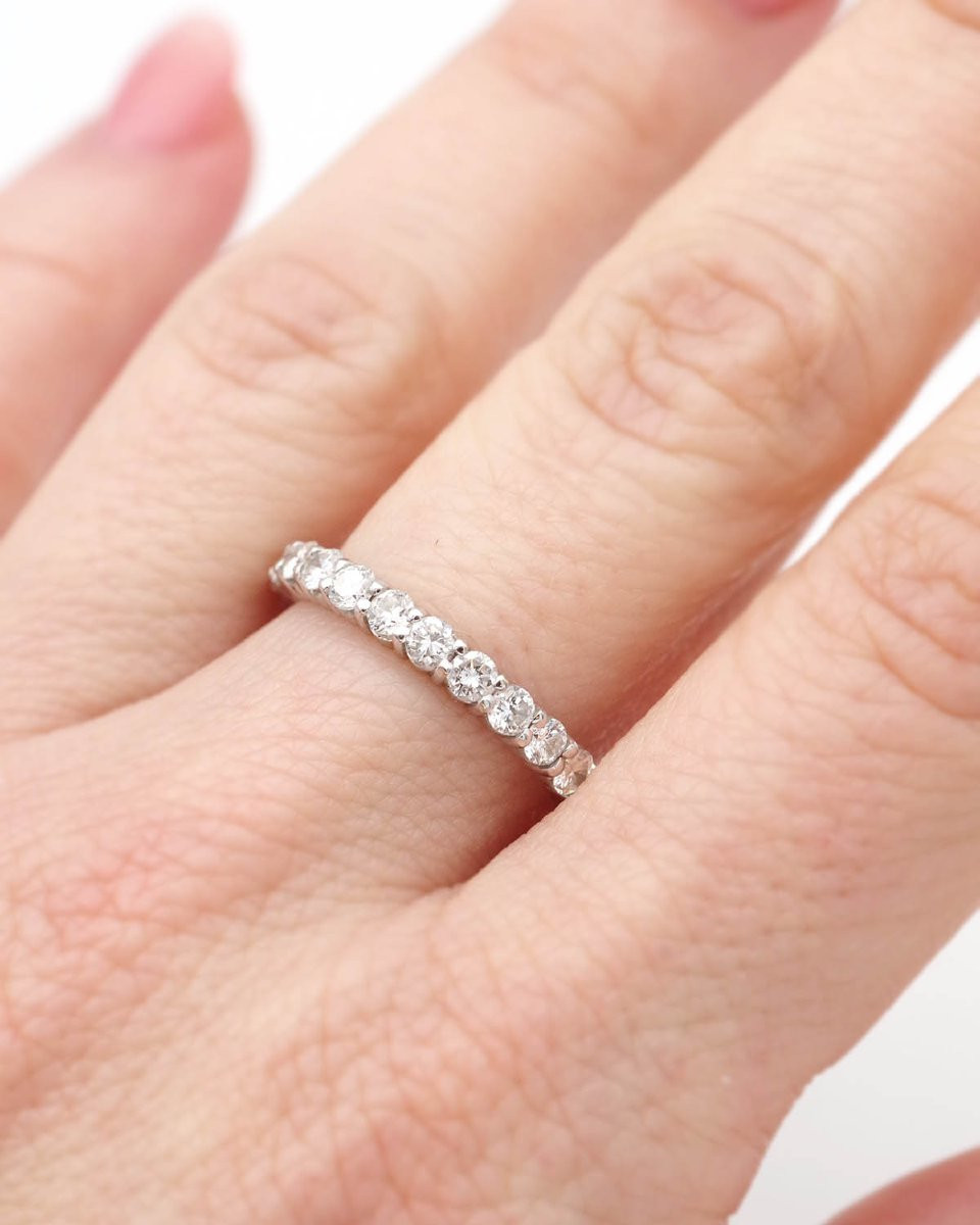 Alliance américaine diamants 1.44 cts en or blanc 18k, bijou vintage -photo-4