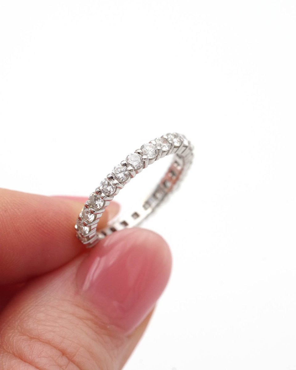 Alliance américaine diamants 1.44 cts en or blanc 18k, bijou vintage -photo-1