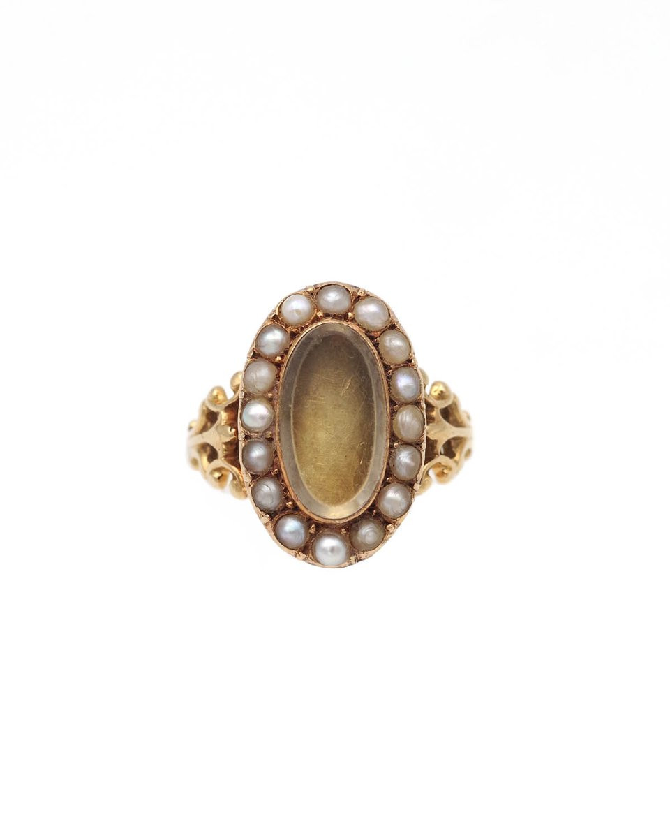 Bague secret souvenir perles en or 18k, bague ancienne, perles -photo-2