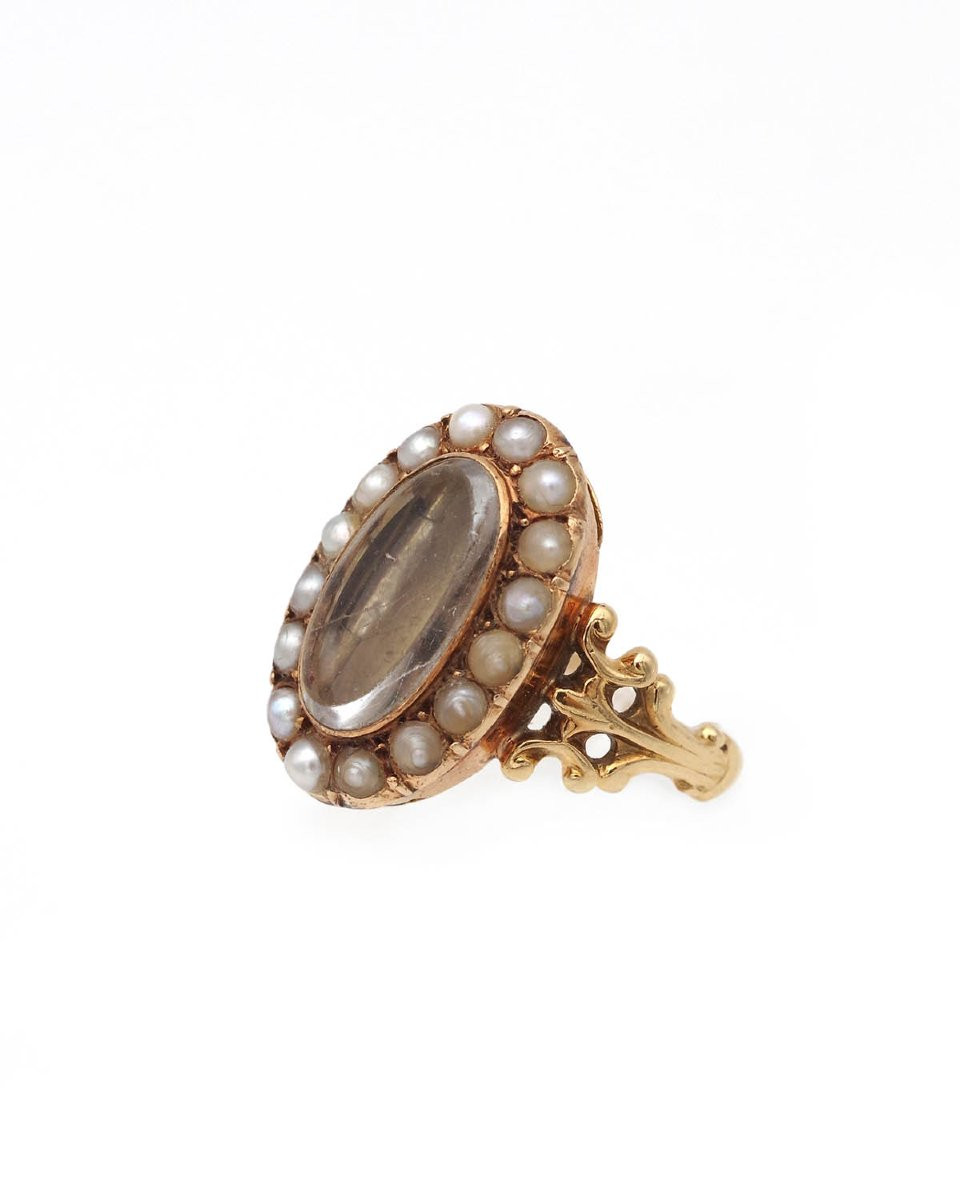Bague secret souvenir perles en or 18k, bague ancienne, perles -photo-3