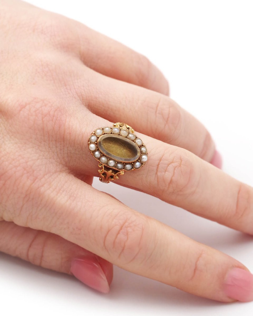 Bague secret souvenir perles en or 18k, bague ancienne, perles -photo-2