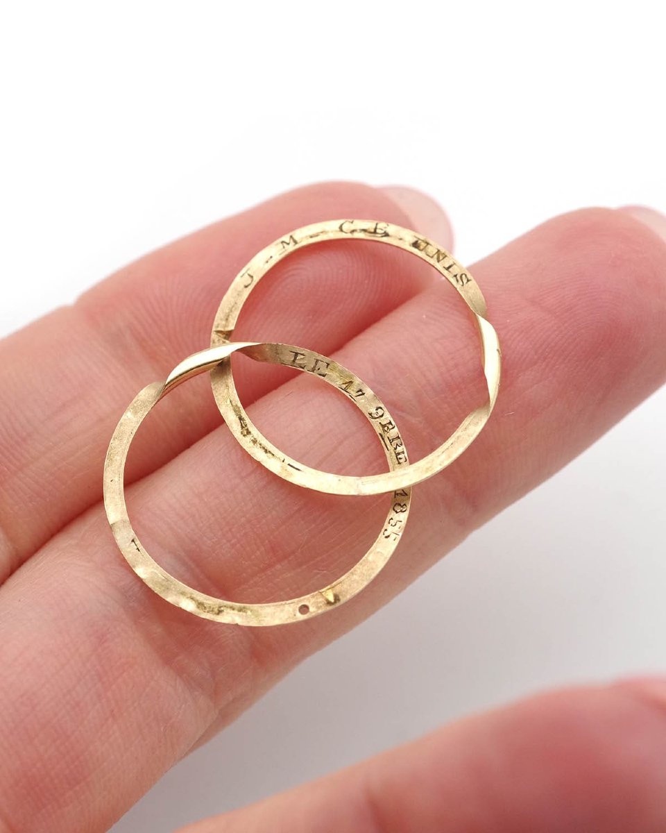 Alliance double jumelée ancienne en or 18k, alliance à secret en or-photo-4