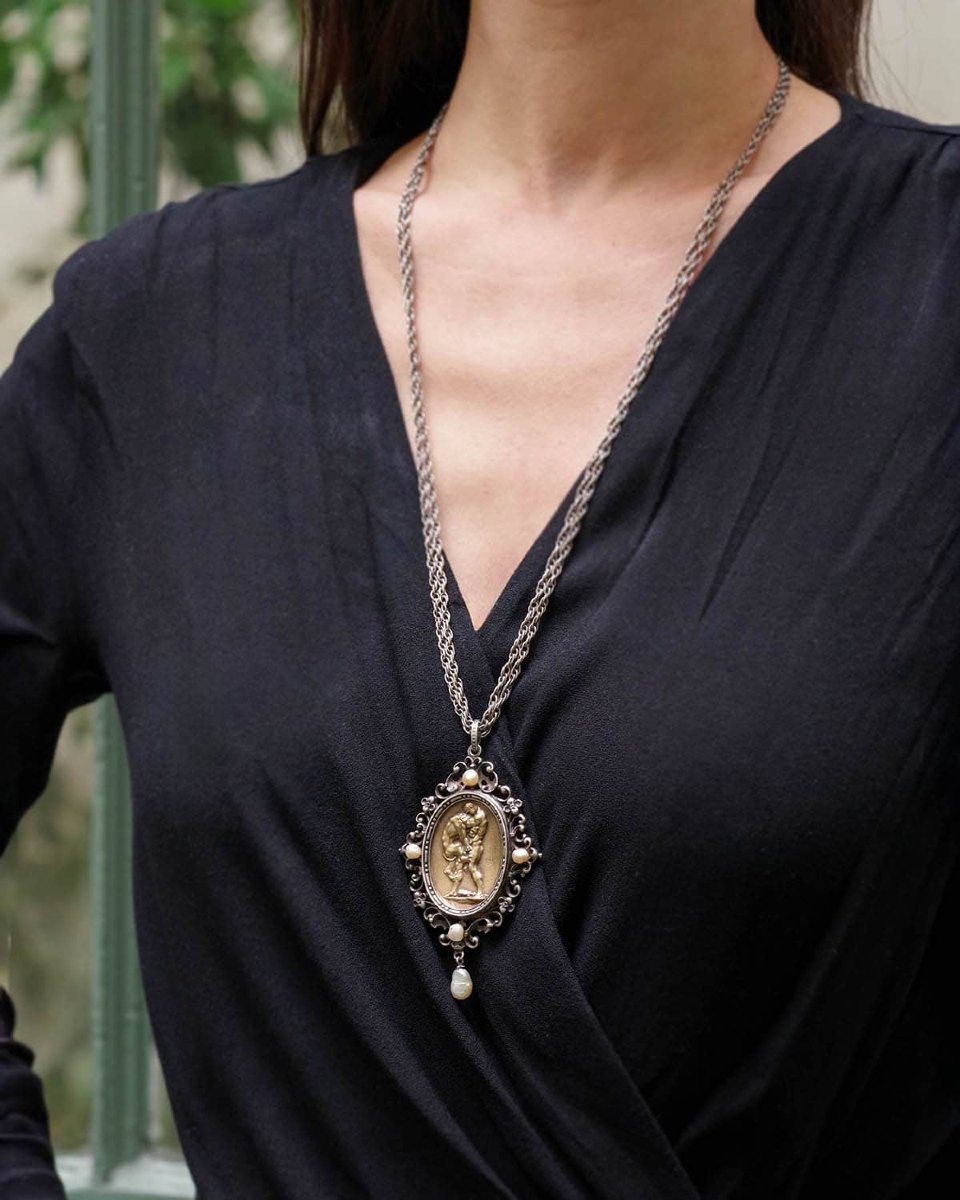 Neo-renaissance Jules Wiese Pendant With Hercules And Nemean Lion, Archaeological Revival Jewel-photo-5