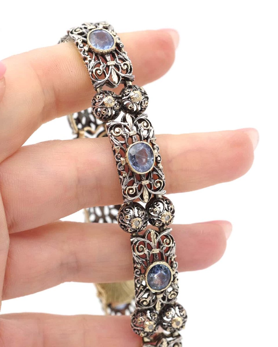 Ceylan Unheated Sapphire Bracelet In 18k Gold And Silver From Italy-photo-3