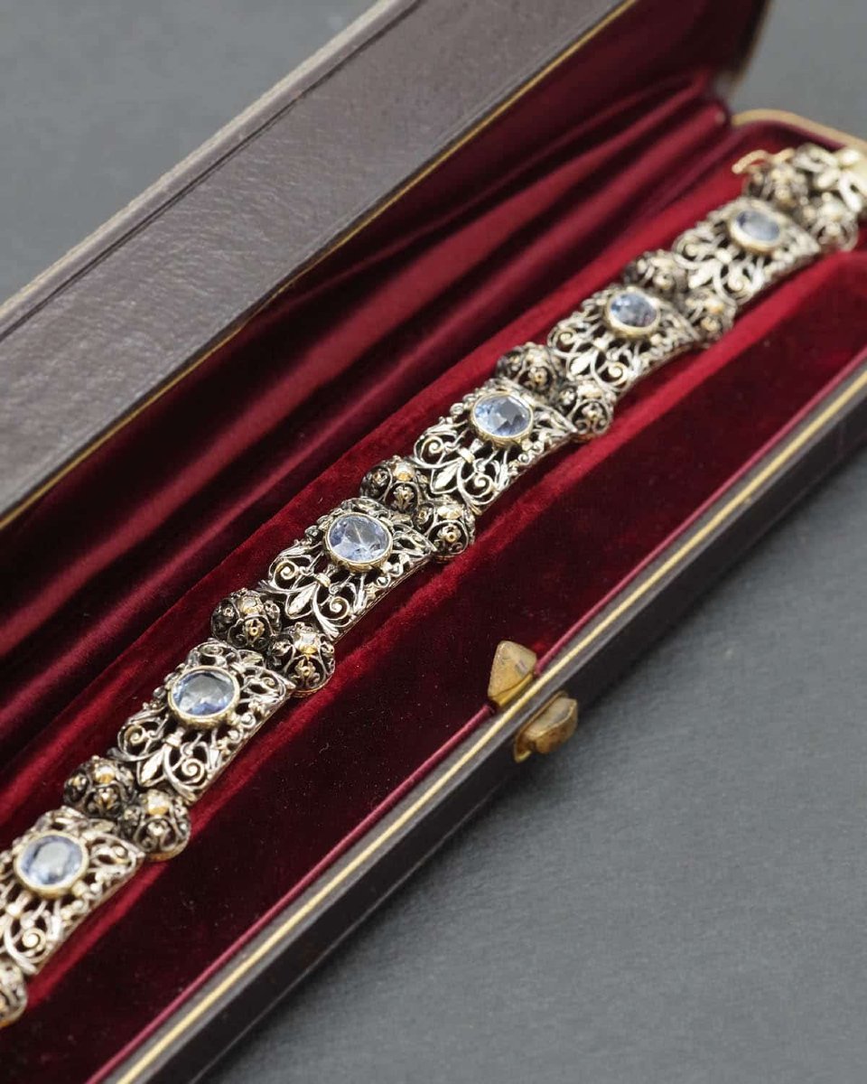 Ceylan Unheated Sapphire Bracelet In 18k Gold And Silver From Italy-photo-1