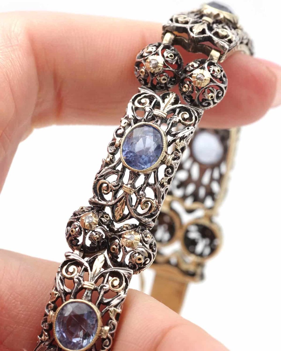 Ceylan Unheated Sapphire Bracelet In 18k Gold And Silver From Italy-photo-2