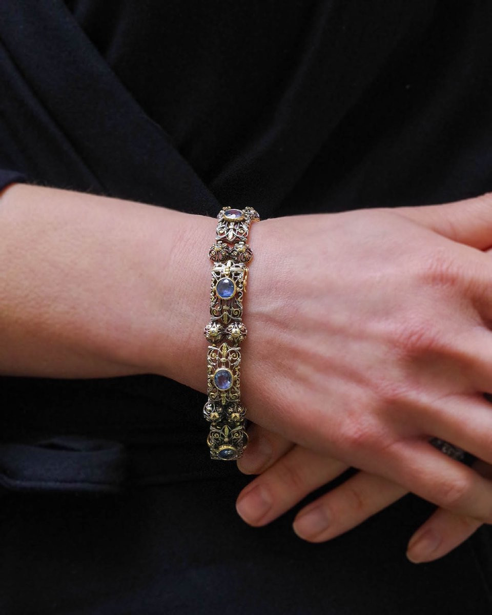 Ceylan Unheated Sapphire Bracelet In 18k Gold And Silver From Italy-photo-5