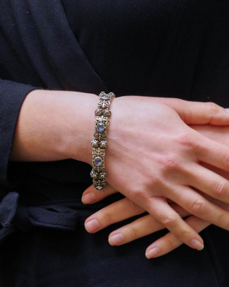 Ceylan Unheated Sapphire Bracelet In 18k Gold And Silver From Italy-photo-6