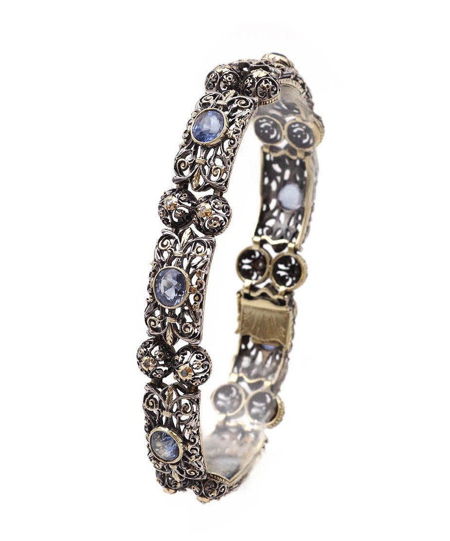 Ceylan Unheated Sapphire Bracelet In 18k Gold And Silver From Italy