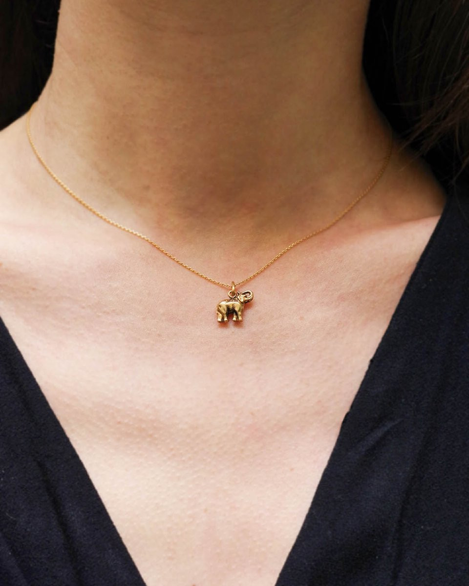 Elephant Lucky Charm Pendant In 10 Karat Gold, Edwardian Charm Pendant-photo-2