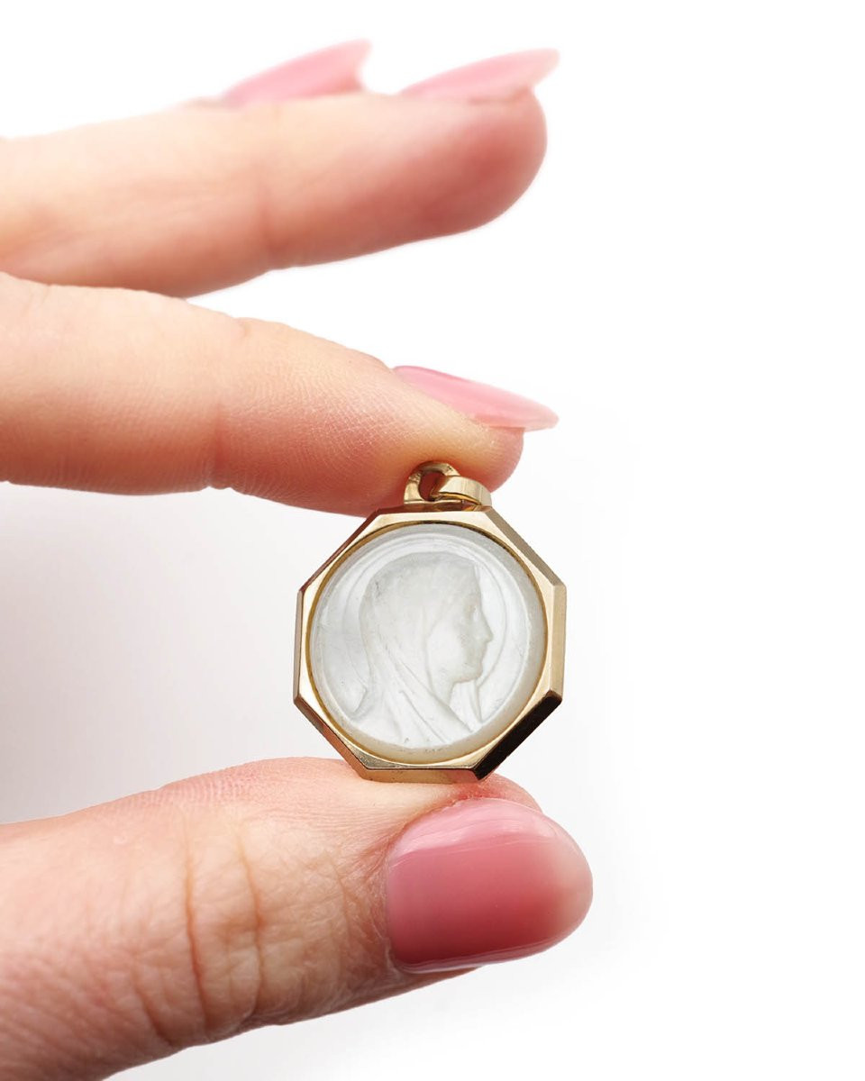 Pendentif Vierge Marie vintage en or 18k, pendentif religieux, bijou chrétien-photo-2