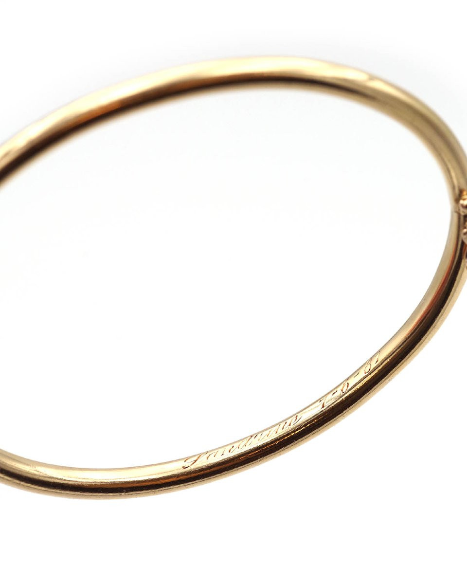 Solid Gold French Bangle In Solid 18k Gold, Oval Bracelet-photo-1