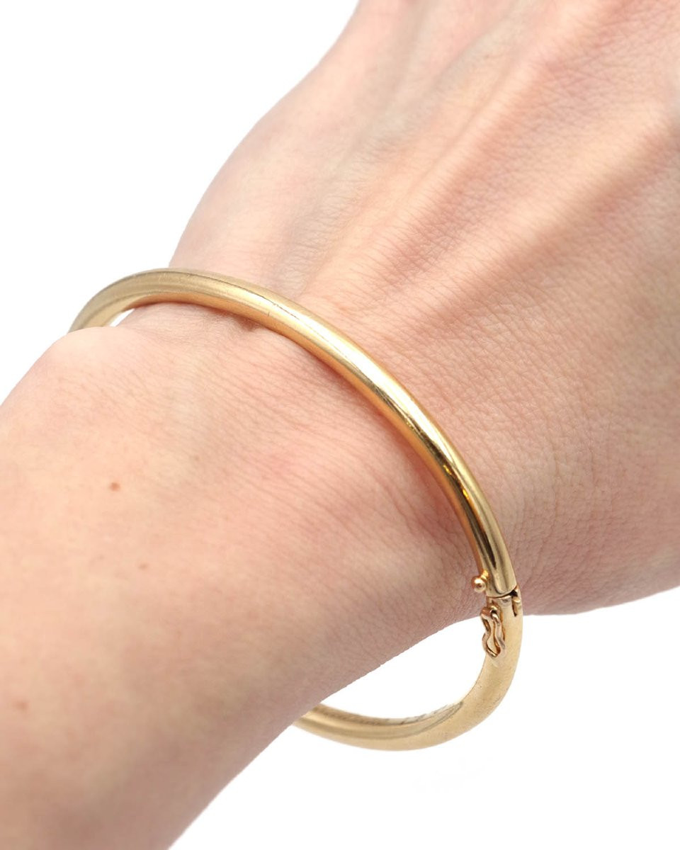 Solid Gold French Bangle In Solid 18k Gold, Oval Bracelet-photo-2