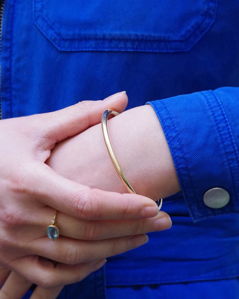 Solid Gold French Bangle In Solid 18k Gold, Oval Bracelet