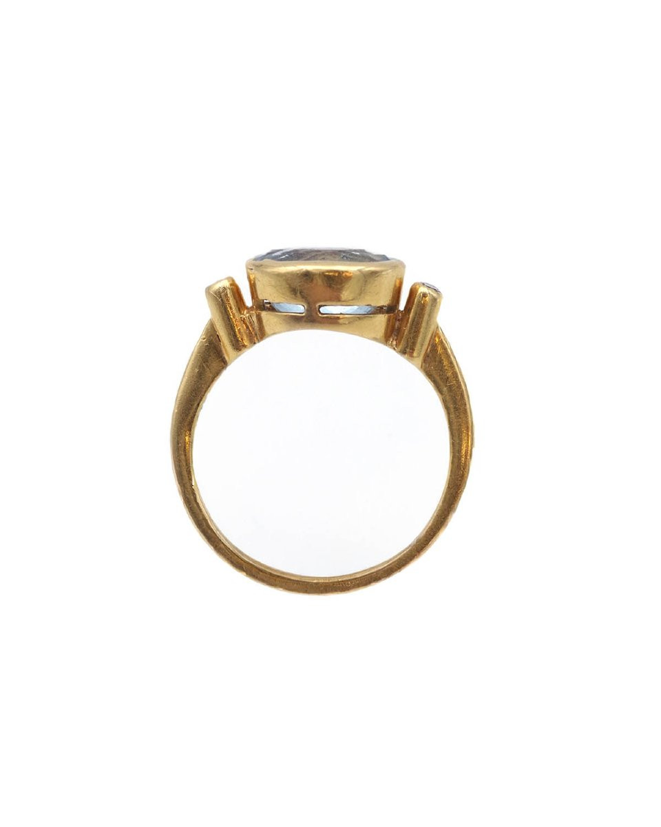 Bague aigue-marine diamants en or jaune 18k, bague vintage-photo-4