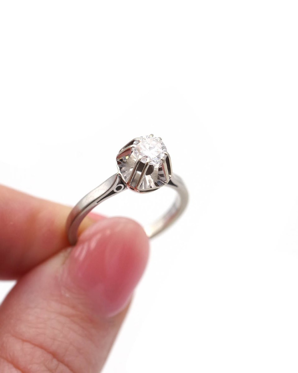 Bague solitaire diamant 0.50 ct en or blanc 18k, fiançailles -photo-3