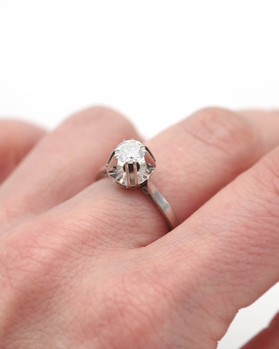 Bague solitaire diamant 0.50 ct en or blanc 18k, fiançailles -photo-1