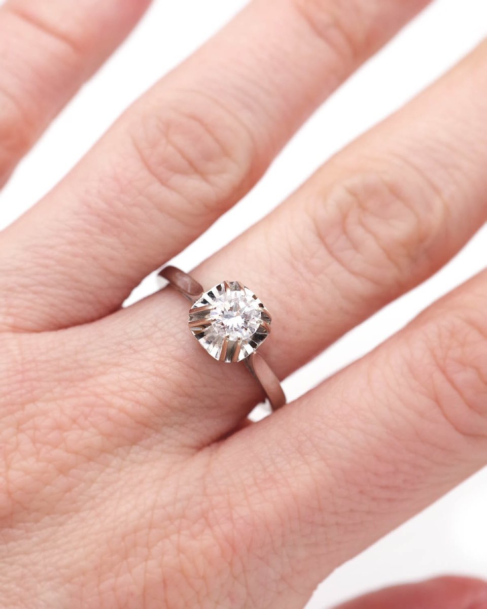 Bague solitaire diamant 0.50 ct en or blanc 18k, fiançailles -photo-4