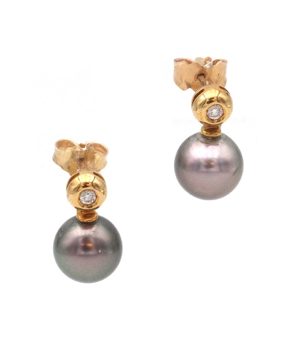 Clous d’oreille perles de Tahiti et diamants en or 18k 