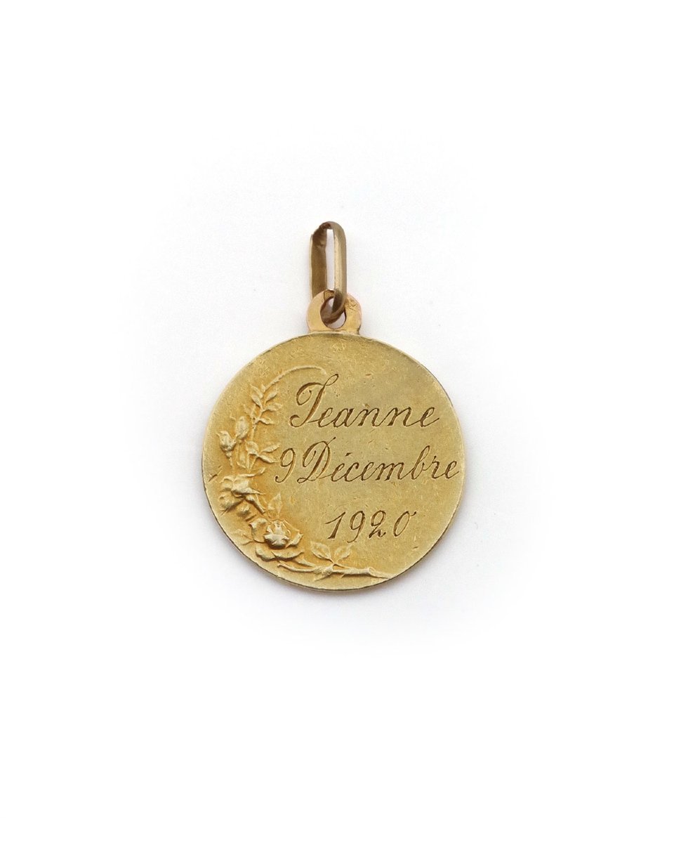 Médaille de baptême Ange en or 18k, médaille ancienne, Emile Monier-photo-1