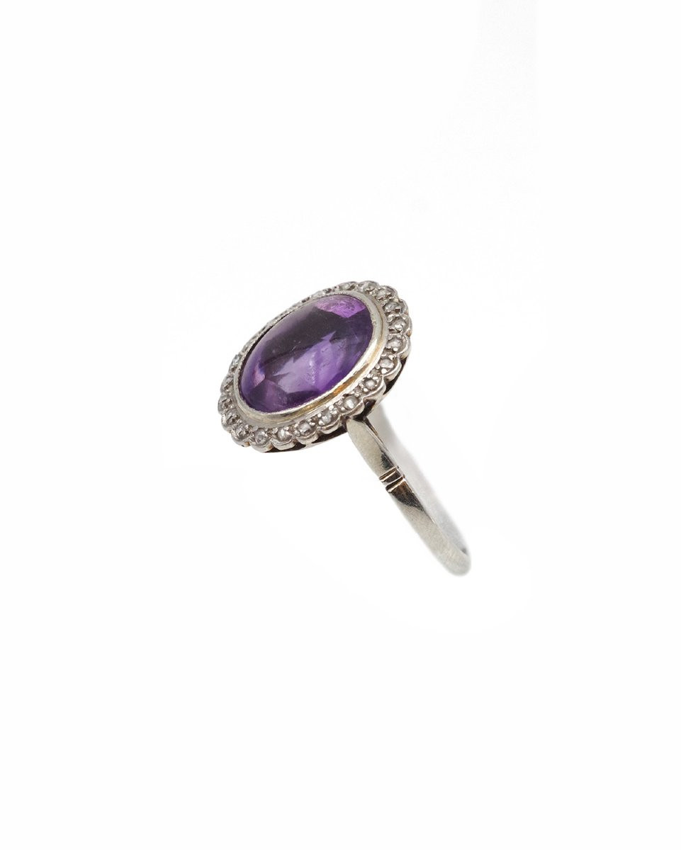 Edwardian Amethyst Cluster Ring In Platinum And 18k Gold, Diamond -photo-1